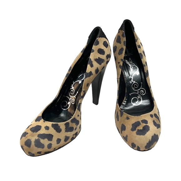 TIBI NEW YORK Suede Leather Cheetah Tan & Black Reptile Accent Back of Heel 10 - Picture 12 of 16